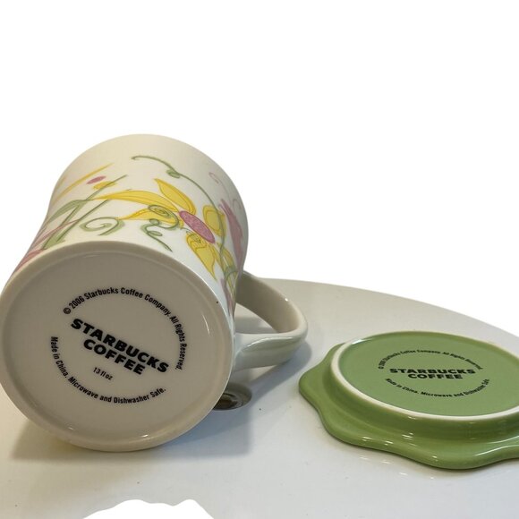 Starbucks Spring Floral Pink Flowers Ceramic Coffee Mug Cup w/ Coaster Lid 13 oz - Picture 9 of 9